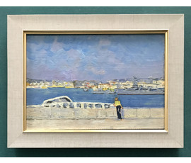Булычев Ю.А. “Пристань.Севастополь”, 1972 г. Картон, масло. Размер 22х33см. №753