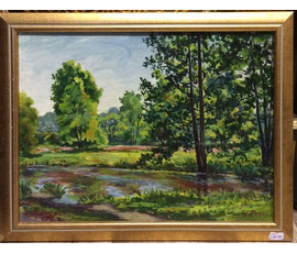Макурин В.А "Река Рось", 1995 г. ДВП, масло. Размер 29,5х39,5 см. №1051