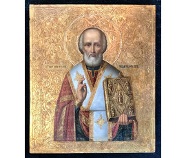 Подписная икона: Малышев (Троице-Сергиева Лавра); 26/31 см; Николай-Чудотворец, XIX век №1800 НЕТ В НАЛИЧИИ