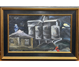 Скрипниченко Г.С "Минский бетонный завод", 1963г. ДСП, масло. Размер 33х55 см. № 3924