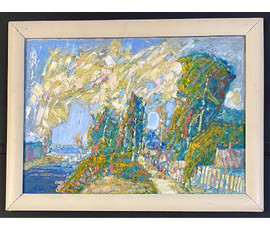Сковородко О.А "У реки Двина",2001г. ДВП, масло. Размер 39,5х55 см. № 3021