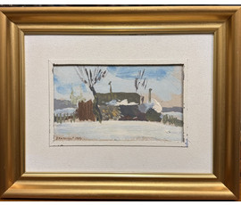 Хмелевский В.В "Морозный день", 1989г. ДВП, масло. Размер с паспарту 24х32см. № 3770