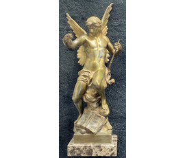 Скульптура "Ангел вострубивший жизнь на земле", 19 век. Picault Emile Louis (1833-1915) Бронза, камень. Высота 43 см. № 2778