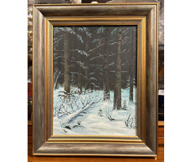 Риморович Э.Г "Зимой в лесу", 1997г. Холс, масло на картоне. Размер с рамой 43х35,5 см. № 2805