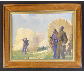 Бржозовский Г.Ф "Парашютисты", 1939 год. Картон, масло. Размер с родной рамой 42х32 см. № 3439
