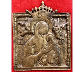 Фото: Икона, плакетка. Страстная Пресвятая Богородица,19 век. Бронза, литьё. Размер 8,5х10 см. № 2182 - Артикул №2182