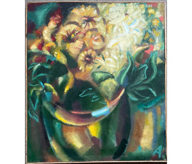 Клименко А.И "Цветы в зелёной вазе", 2002г. Холст, масло. Размер 75х65 см. № 2635
