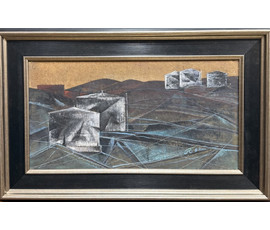 Скрипниченко Г.С "Нафтасховішча", 1962 г. ДВП, масло. Размер с рамой 62,5х40 см. № 3981