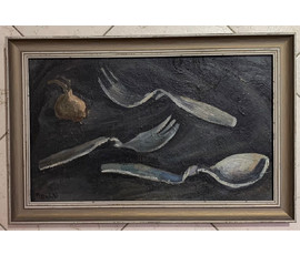 Шарков В.В. "Вилки и ложка" 1987г. ДВП, масло. Размер 57х37,5 см. №1450