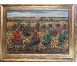Сухорипа Н.Ф "Уборка свеклы", 1970г. Картон, масло. Размер 50х70 см. № 2795