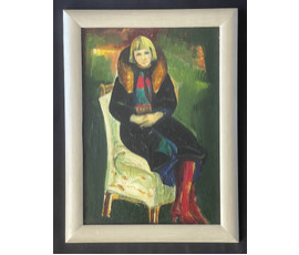 Щемелев Л.Д "Студентка", 1980г. Картон, масло. Размер с родной рамой 56х41,5см. № 3194