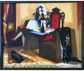 Щемелёв Л.Д. Каталожная работа "Натюрморт в интерьере", 1995 г. Холст, масло. Размер с рамой 107х127 см. № 4067