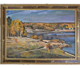 Катков С.П "Осень над водой", 1960 г. Холст, масло на картоне. Размер 50х70 см. № 3686