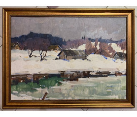 Дорошевич Ф.И "Околица", 1968г. Картон, масло. Размер без рамы 48х68 см. № 2595