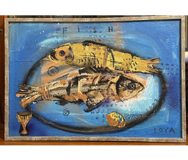 Луцевич З.О "Натюрморт с рыбой", 2007г. ДВП, масло. Размер 80,5х55см. № 3528