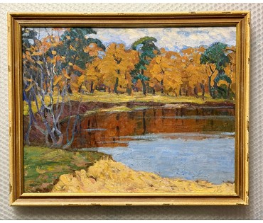 Жолток В.К "Осенний пруд", 1982г. Картон, масло. Размер с рамой 44,5х55 см. № 3791 (артикул №3791) - фото №1