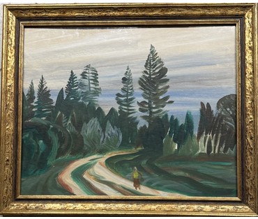 Чепик М.Ф "Лесная дорога", 1991г. Картон, масло. Размер 40х50 см. № 3845 (артикул №3845) - фото №1