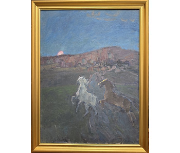 Козловский А.С "Весенние игры", картон, масло. Размер с рамой 57х74 см. № 4104 (артикул №4104) - фото №1