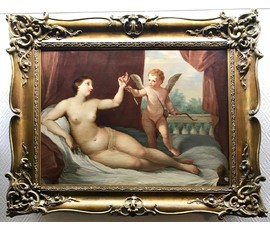 Фото: "Амур, вручающий стрелу любви обнаженной красавице", XIX век - Артикул №1169