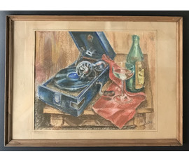 Натюрморт с граммофоном; 46,4/34,3 см с рамой и паспарту №1846