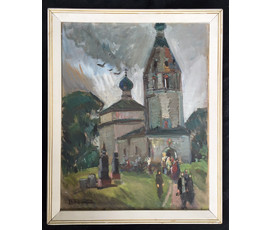 Фото: Рожков В.З. КАТАЛОЖНАЯ "Церковь Палех", 1981 г. Холст, масло. Размер 76х60 см. №581