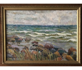 Красневский И. "Прибой", 1958г. Картон, масло. Размер 30х41,5 см. № 29