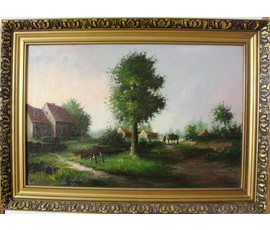 Картина "Пейзаж с повозкой". A. Bertoni. 1884 год. Италия. №75