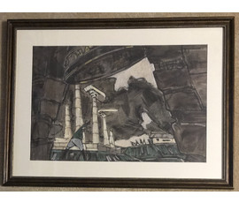Кубарев В.Г. “Бегство белых”, 1963-1964 гг. Бумага, гуашь, тушь, перо. Размер 57,5х76,5 см. с рамой и паспарту. №891
