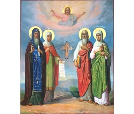 Икона "Избранные святые с вкладным монашеским крестом".Афон. 2ая пол. 19ого в. №77