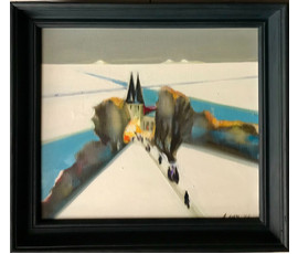 Щемелев Л.Д. Пейзаж с церковью, 1991 год; 50/45 см с родной рамой. Народный художник БССР №1833 НЕТ В НАЛИЧИИ