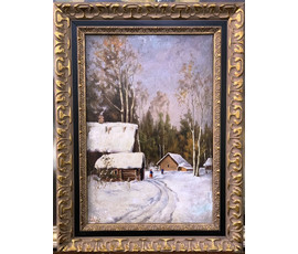 Картина "Хуторок" 1934г. Европа, ДВП, масло, размер с рамой 44Х33см, без 35х24 см., подпись автора. № 2149