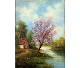 Картина "Весенний пейзаж". Baues Ludovic(1864-1937); Бельгия №245