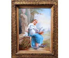 Фарфоровый пласт "Девушка и голуби". Eugene Mathieu. (1812-) Франция. №256