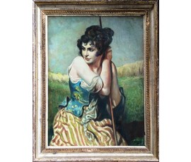 Фото: Картина "Девушка во ржи". Biron J. 19 век. Франция. - Артикул №307