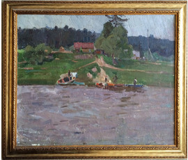 Крохалев П.С (Крохолев) "Вечер на Западной Двине", 1960г. Холст. масло.Размер 61,5х74 см. №402