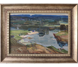 Фото: Рожков В.З. "На реке", 1972г. Картон, масло. Размер 48х33,5 см. С рамой 62х47,5 см. - Артикул №1596