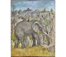 Почицкий В.В (dr.Klein) "Разведка острова Кль или охота за большим слоном", 2006г. Холст, масло. Размер 100х80 см. № 3559