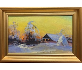 Цудик Н.М "Зимний внечер", ДВП, масло. Размер 31х18,5 см. № 3856