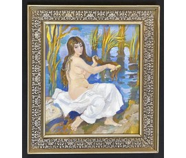 Поплавский Г.Г "Купальщица",2005г. ДВП, масло. Размер 35х30 см. № 3604