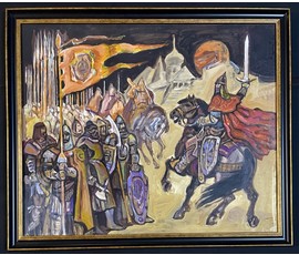 Фото: Поплавский Г.Г. Эскиз к каталожной работе "Призыв князя Игоря", роспись панно в Национальной библиотеке Беларуси. Картон, масло. Размер 60х85 см. № 3605 - Артикул №3605