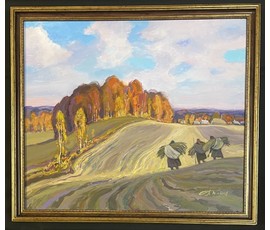 Поплавский Г.Г "Осень.Дорога к дому", 2014г. Холст, масло. Размер 60х70 см. № 3608