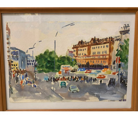 Михеева В.Н. "Минск ул.Ленина", 1980г. Акварель, размер 36,5х24,5 см. № 2468