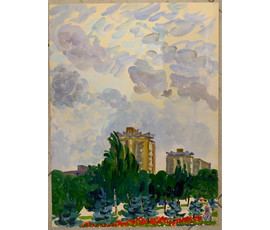 Михеева В.Н. "Партизанский проспект",1980г, Акварель, размер 36х48 см. № 2463