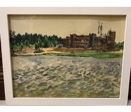 Михеева В.Н."Новостройка над озером", 1971г. Акварель, размер 29,5х41,5 см. № 2467