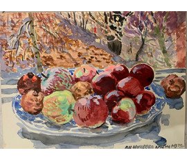 Михеева В.Н. "Яблоки", 1979г. Акварель, размер 36х48 см. № 2464