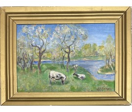 Кузьмич А.В "Пейзаж", холст на картоне, масло. Размер с рамой 61,5х46,5 см. № 3798