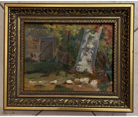 Зайцев Е.А "Золотой вечер", 1972г. Картон, масло. Размер 17х28 см. № 2742