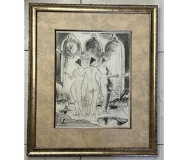 Кищенко А.М "Три грации", 1995г. Бумага, уголь. Размер 41.5х49 см. № 3156