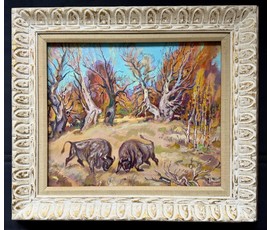 Фото: Поплавский Г.Г. Каталожная работа "Осенняя пора.Схватка великанов", 2004г. Холст, акрил. Размер 55х65 см. № 3603 - Артикул №3603