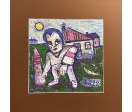 Акулов В.И "Футбольный тренер", 2022г. Смешанная техника. Размер51х51 см. № 3485